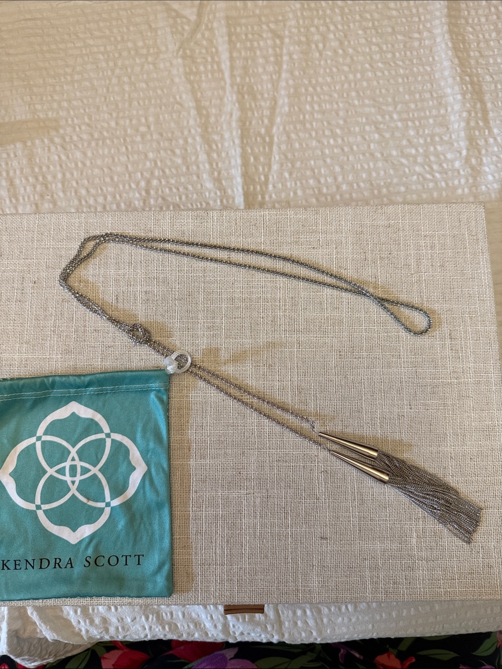 Kendra Scott Silver Long Tassel Pendant Necklace with cloth bag